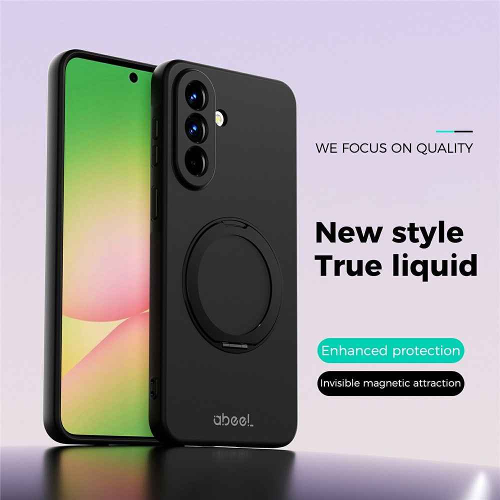 ABEEL For Samsung Galaxy A57 5G Magnetic Case Kickstand Skin Touch Liquid Silicone Phone Cover - Black