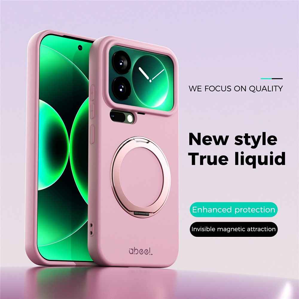 ABEEL For Xiaomi 17 Pro Magnetic Case Kickstand Skin Touch Liquid Silicone Phone Cover - Pink
