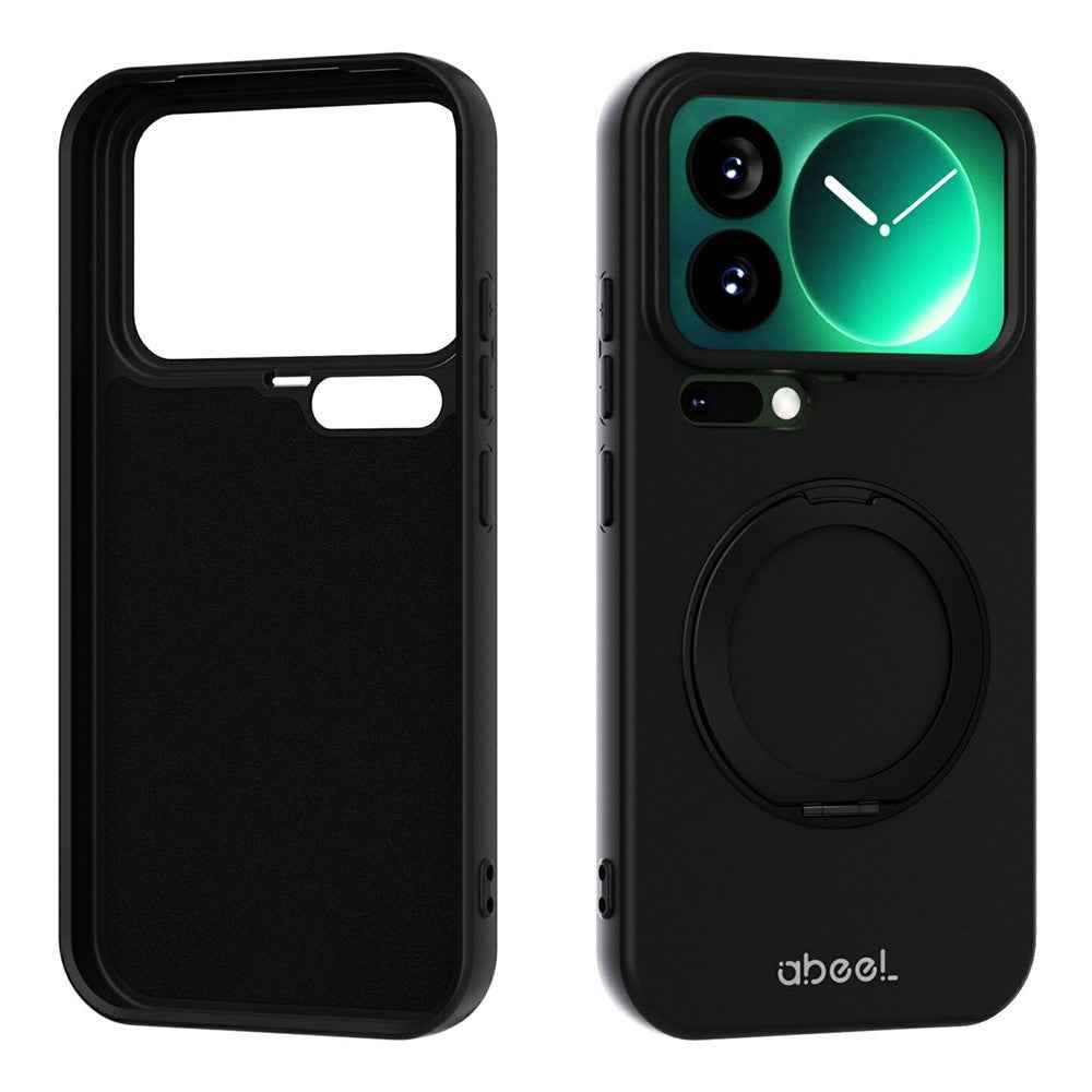 ABEEL For Xiaomi 17 Pro Magnetic Case Kickstand Skin Touch Liquid Silicone Phone Cover - Black