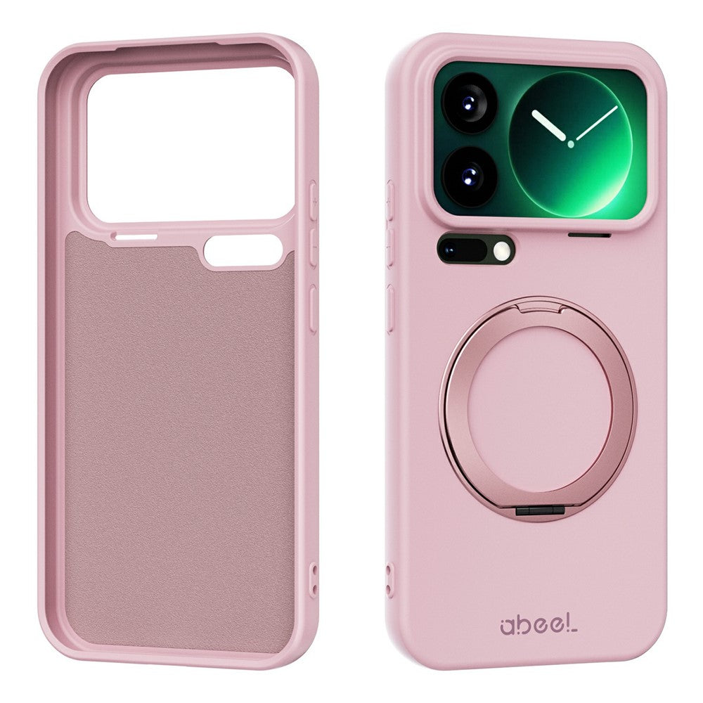 ABEEL For Xiaomi 17 Pro Max Magnetic Case Kickstand Skin Touch Liquid Silicone Phone Cover - Pink