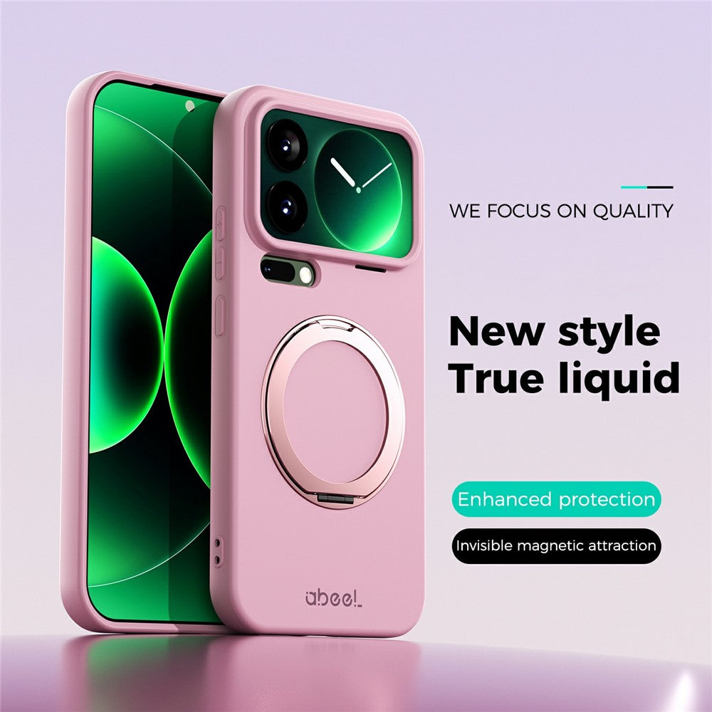 ABEEL For Xiaomi 17 Pro Max Magnetic Case Kickstand Skin Touch Liquid Silicone Phone Cover - Pink