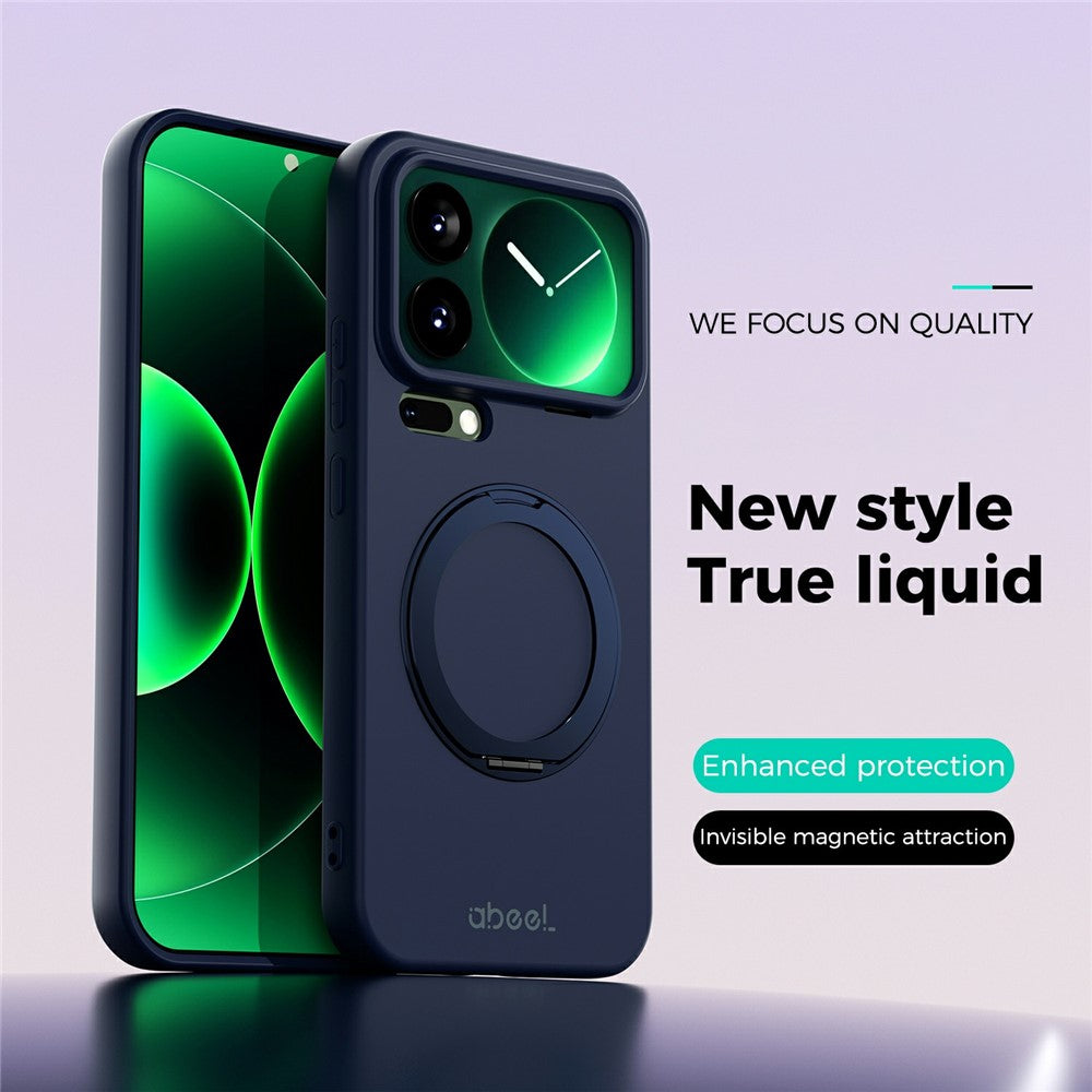ABEEL For Xiaomi 17 Pro Max Magnetic Case Kickstand Skin Touch Liquid Silicone Phone Cover - Dark Blue