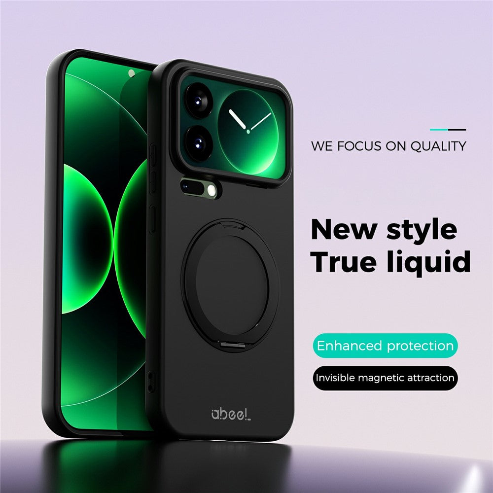 ABEEL For Xiaomi 17 Pro Max Magnetic Case Kickstand Skin Touch Liquid Silicone Phone Cover - Black