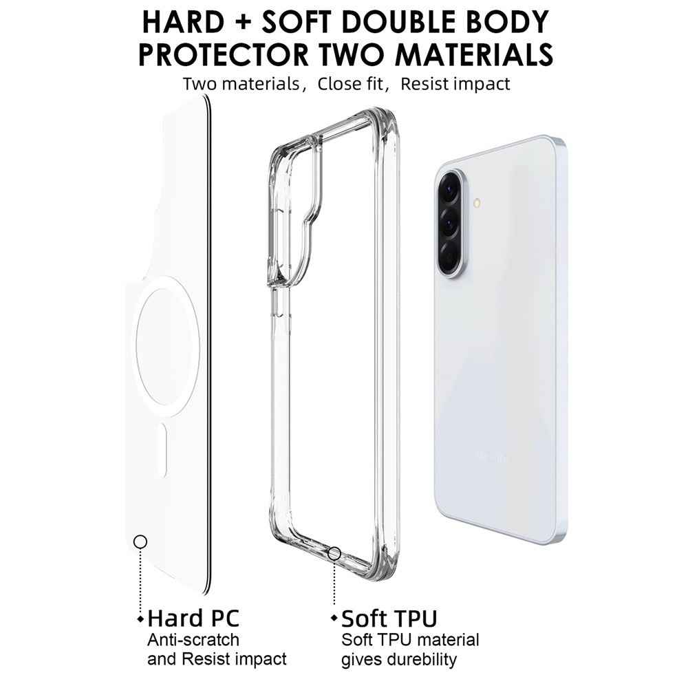 For Samsung Galaxy A57 5G Magnetic Case TPU + PC Clear Phone Cover - Transparent