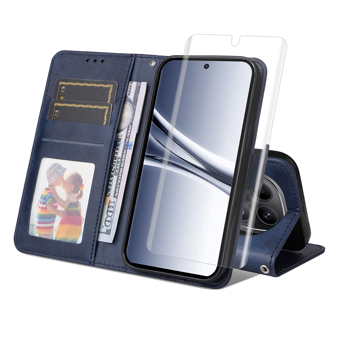 For Xiaomi Redmi Note 15 5G (Global) / Xiaomi Redmi Note 15 4G (Global) / Xiaomi Poco M8 5G Wallet Case ENKAY HAT PRINCE Calf Texture Leather Phone Stand Cover with Hydrogel Film / Strap - Blue