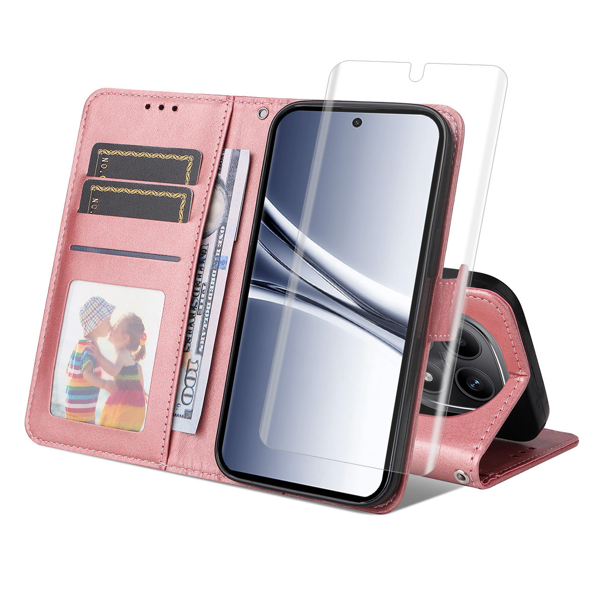 For Xiaomi Redmi Note 15 Pro+ 5G (Global) / Xiaomi Poco M8 Pro 5G Wallet Case ENKAY HAT PRINCE Calf Texture Leather Phone Stand Cover with Hydrogel Film / Strap - Pink