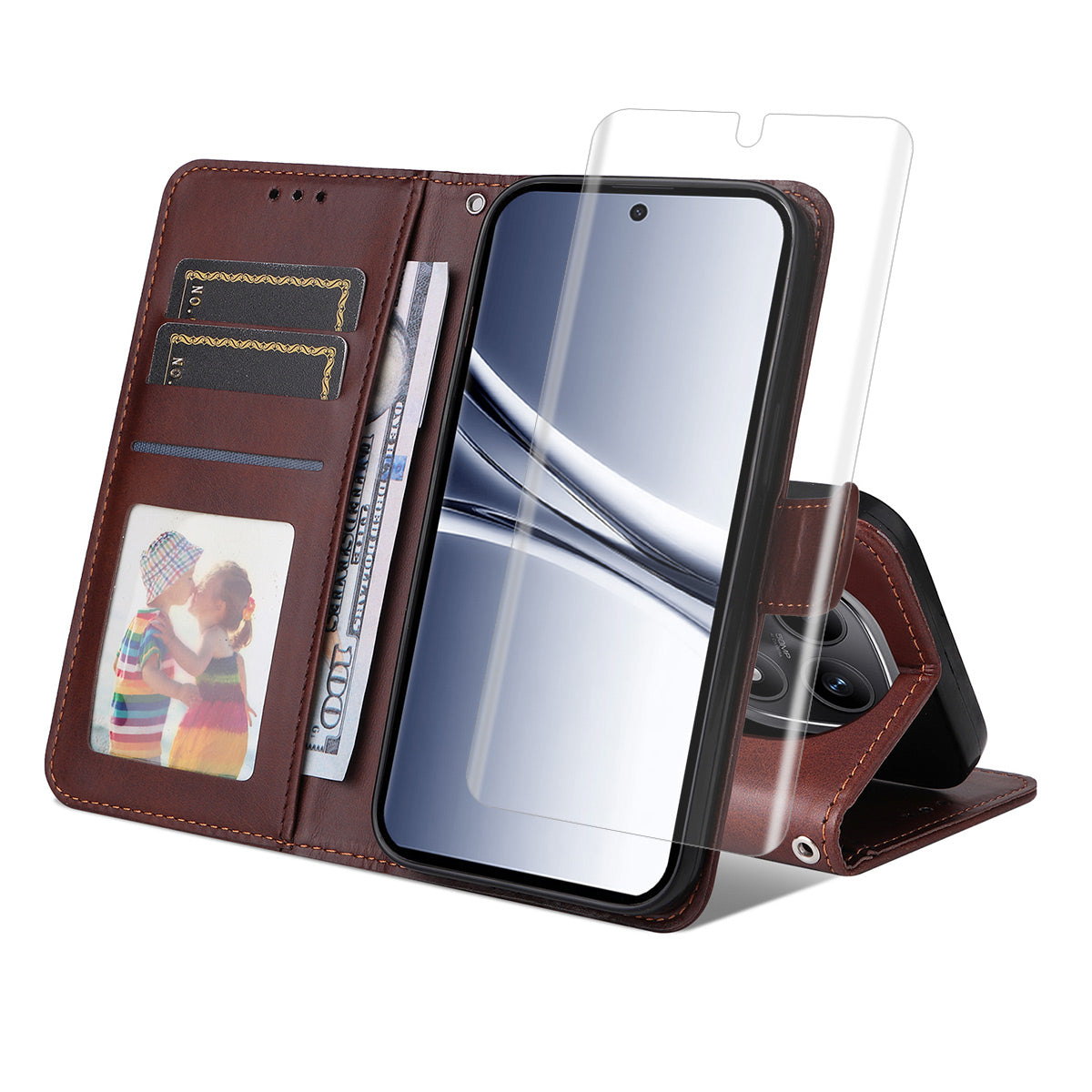For Xiaomi Redmi Note 15 Pro+ 5G (Global) / Xiaomi Poco M8 Pro 5G Wallet Case ENKAY HAT PRINCE Calf Texture Leather Phone Stand Cover with Hydrogel Film / Strap - Brown