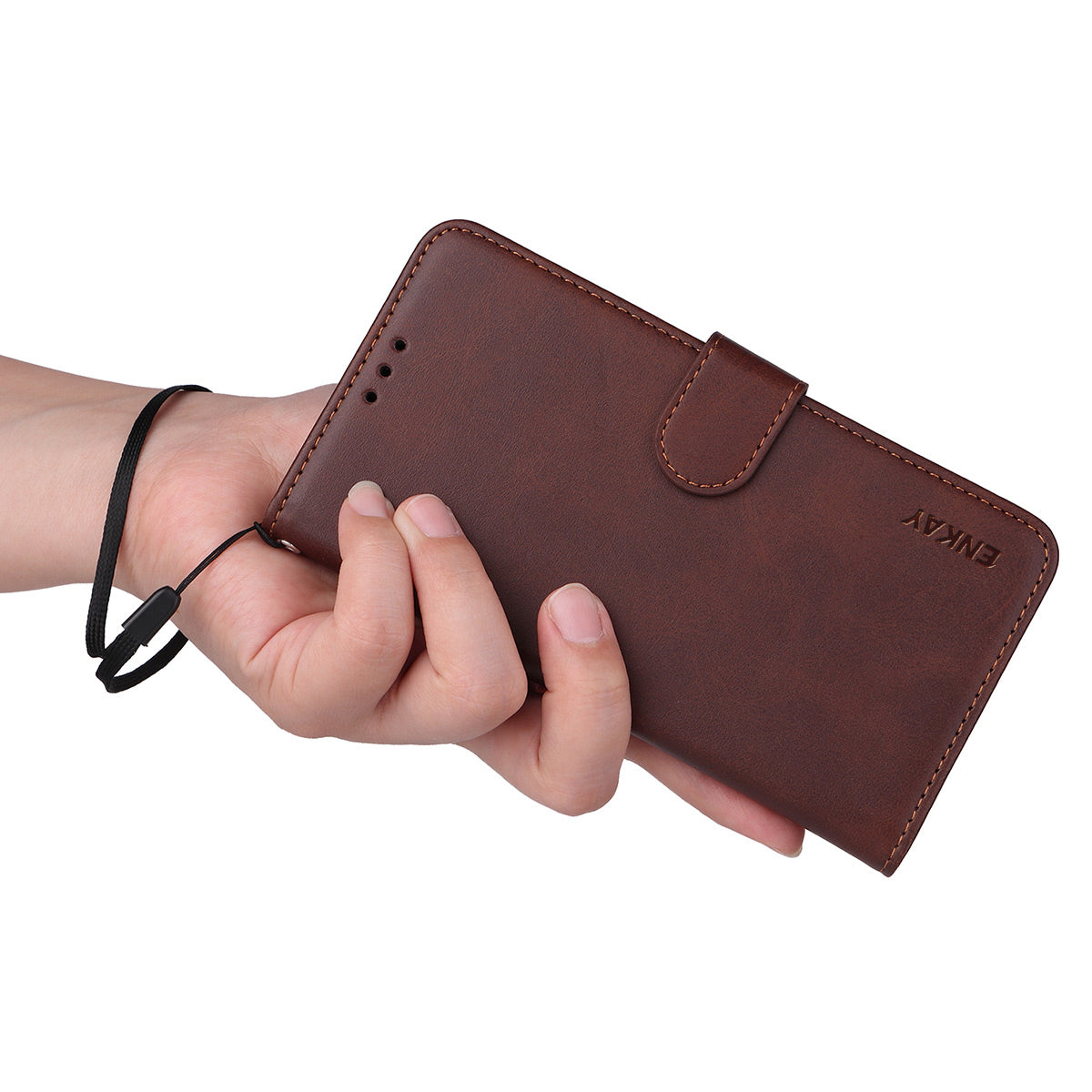For Xiaomi Redmi Note 15 Pro+ 5G (Global) / Xiaomi Poco M8 Pro 5G Wallet Case ENKAY HAT PRINCE Calf Texture Leather Phone Stand Cover with Hydrogel Film / Strap - Brown