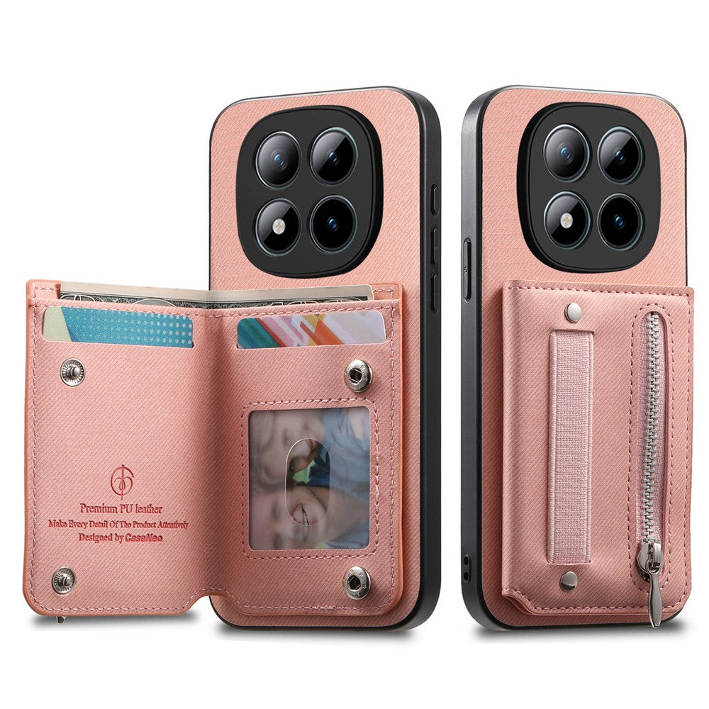 Phone Case For Xiaomi Poco M8 Pro 5G  /  Redmi Note 15 Pro+ 5G (Global) RFID Blocking Card Holder Jeans Cloth Texture Leather Back Cover with Elastic Wristband - Pink