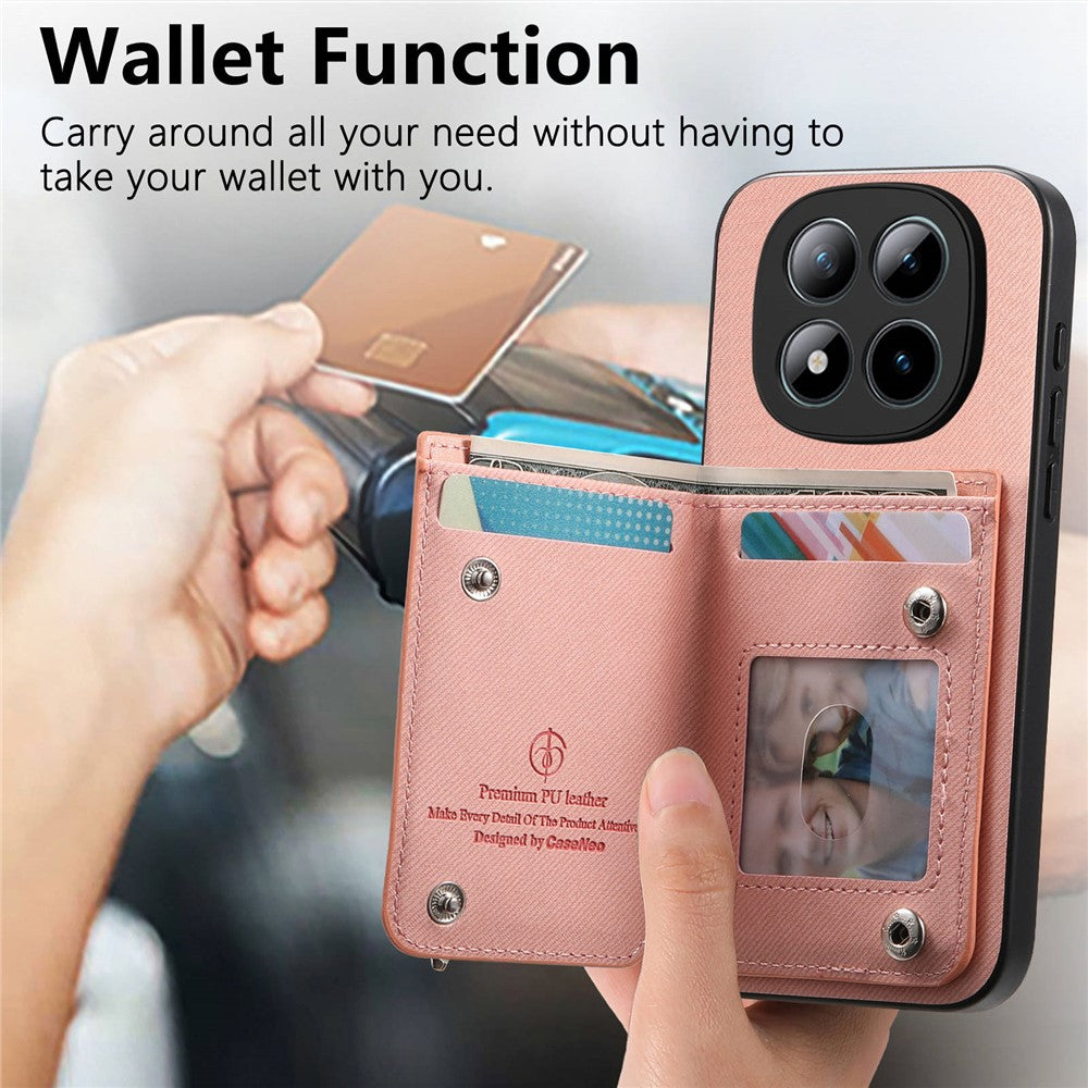 Phone Case For Xiaomi Poco M8 Pro 5G  /  Redmi Note 15 Pro+ 5G (Global) RFID Blocking Card Holder Jeans Cloth Texture Leather Back Cover with Elastic Wristband - Pink