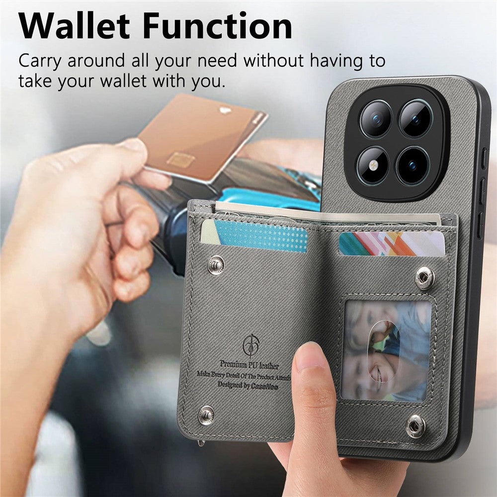 Phone Case For Xiaomi Poco M8 Pro 5G  /  Redmi Note 15 Pro+ 5G (Global) RFID Blocking Card Holder Jeans Cloth Texture Leather Back Cover with Elastic Wristband - Grey