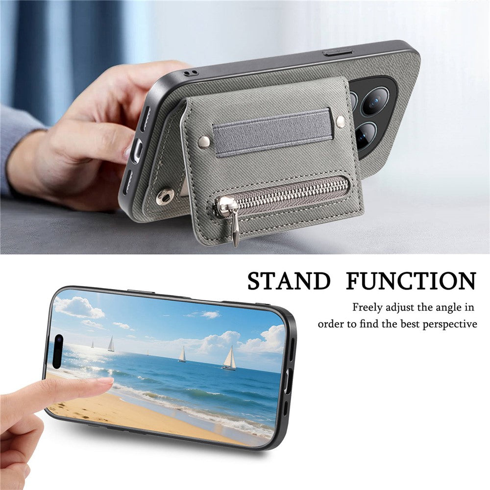 Phone Case For Xiaomi Poco M8 Pro 5G  /  Redmi Note 15 Pro+ 5G (Global) RFID Blocking Card Holder Jeans Cloth Texture Leather Back Cover with Elastic Wristband - Grey
