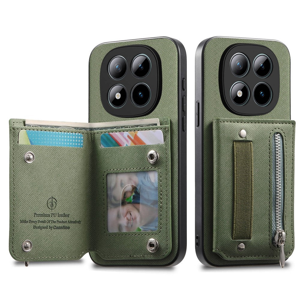 Phone Case For Xiaomi Poco M8 Pro 5G  /  Redmi Note 15 Pro+ 5G (Global) RFID Blocking Card Holder Jeans Cloth Texture Leather Back Cover with Elastic Wristband - Green
