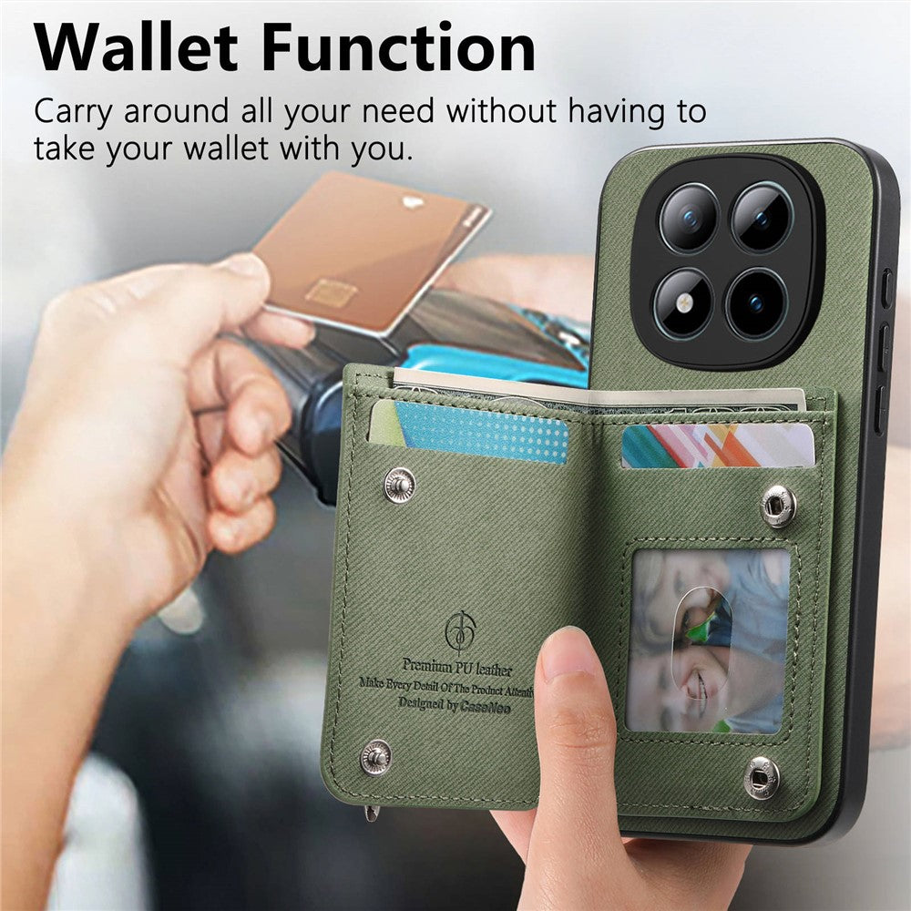 Phone Case For Xiaomi Poco M8 Pro 5G  /  Redmi Note 15 Pro+ 5G (Global) RFID Blocking Card Holder Jeans Cloth Texture Leather Back Cover with Elastic Wristband - Green