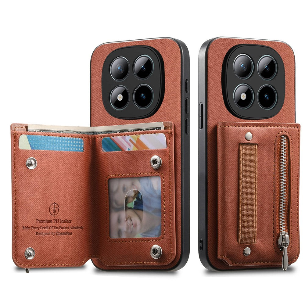 Phone Case For Xiaomi Poco M8 Pro 5G  /  Redmi Note 15 Pro+ 5G (Global) RFID Blocking Card Holder Jeans Cloth Texture Leather Back Cover with Elastic Wristband - Brown