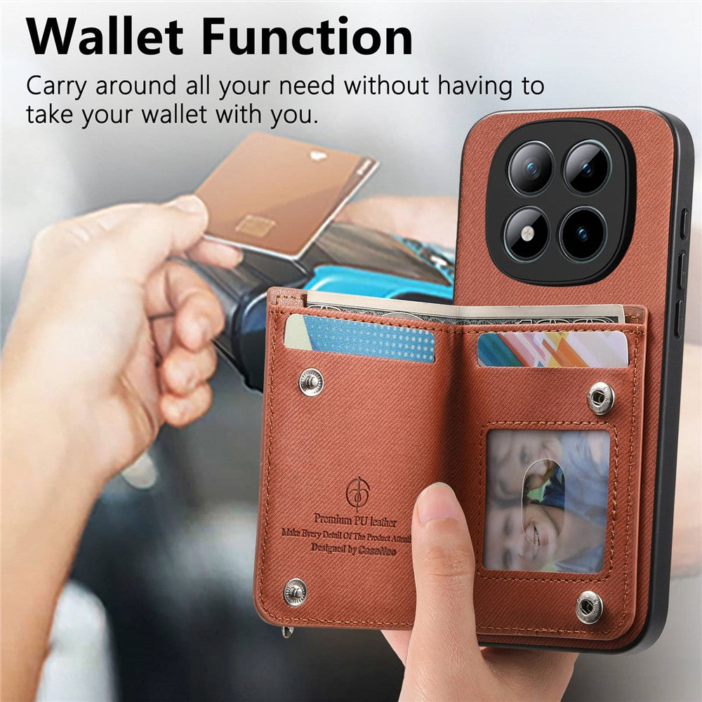 Phone Case For Xiaomi Poco M8 Pro 5G  /  Redmi Note 15 Pro+ 5G (Global) RFID Blocking Card Holder Jeans Cloth Texture Leather Back Cover with Elastic Wristband - Brown