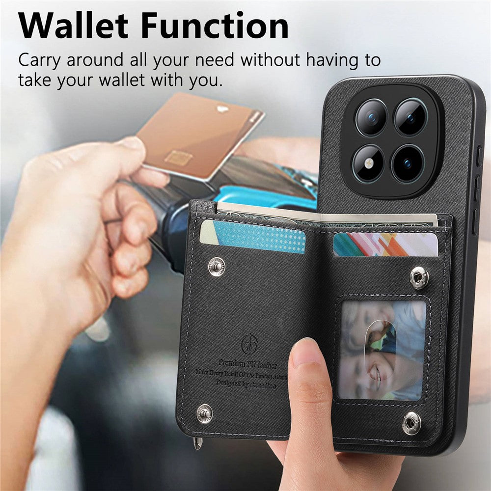 Phone Case For Xiaomi Poco M8 Pro 5G  /  Redmi Note 15 Pro+ 5G (Global) RFID Blocking Card Holder Jeans Cloth Texture Leather Back Cover with Elastic Wristband - Black