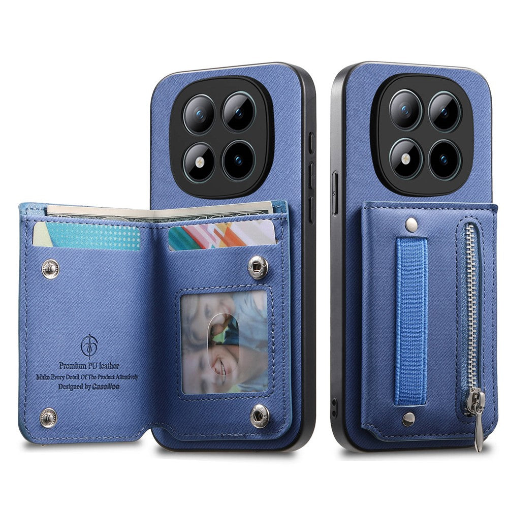 Phone Case For Xiaomi Poco M8 Pro 5G  /  Redmi Note 15 Pro+ 5G (Global) RFID Blocking Card Holder Jeans Cloth Texture Leather Back Cover with Elastic Wristband - Blue