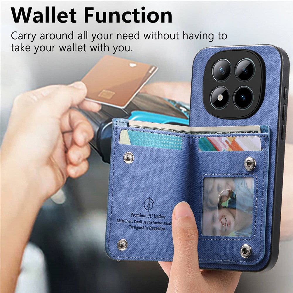 Phone Case For Xiaomi Poco M8 Pro 5G  /  Redmi Note 15 Pro+ 5G (Global) RFID Blocking Card Holder Jeans Cloth Texture Leather Back Cover with Elastic Wristband - Blue