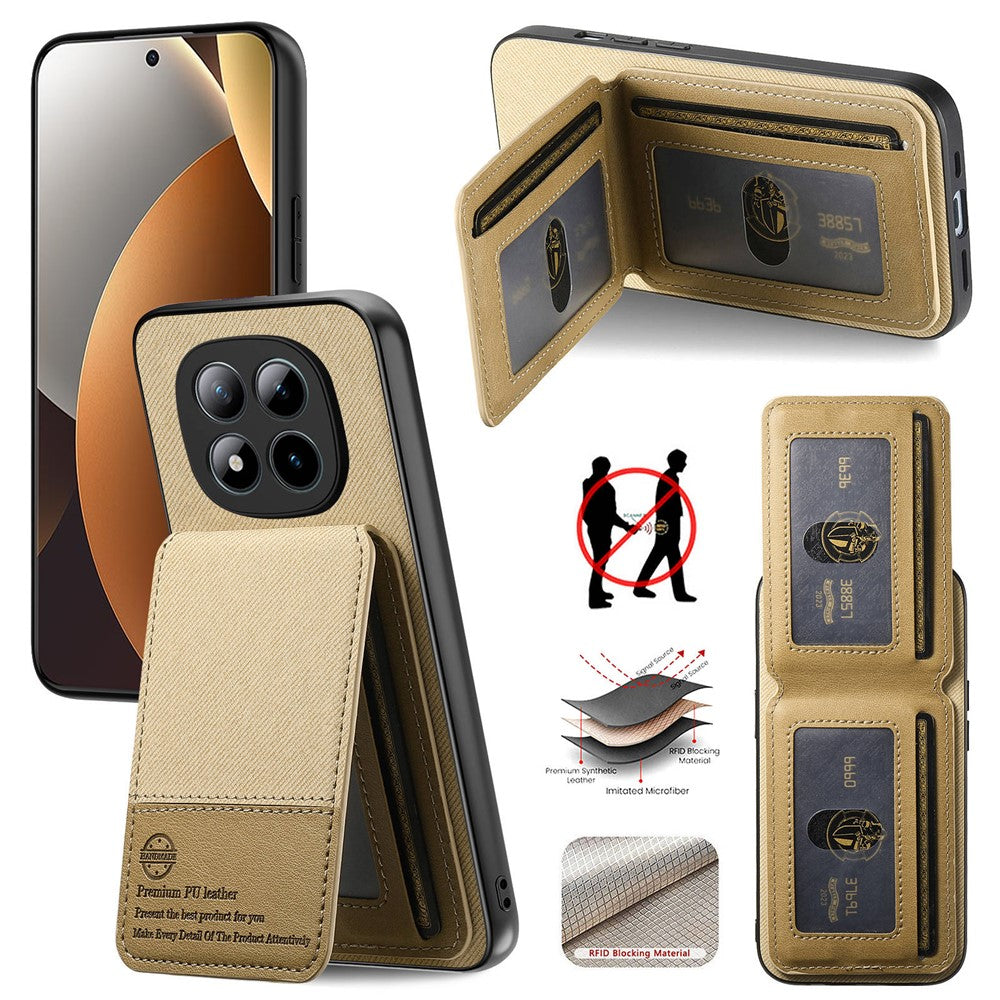 Phone Case For Xiaomi Poco M8 Pro 5G  /  Redmi Note 15 Pro+ 5G (Global) Cloth Texture Leather + PC + TPU Cover with RFID Blocking Card Holder - Khaki