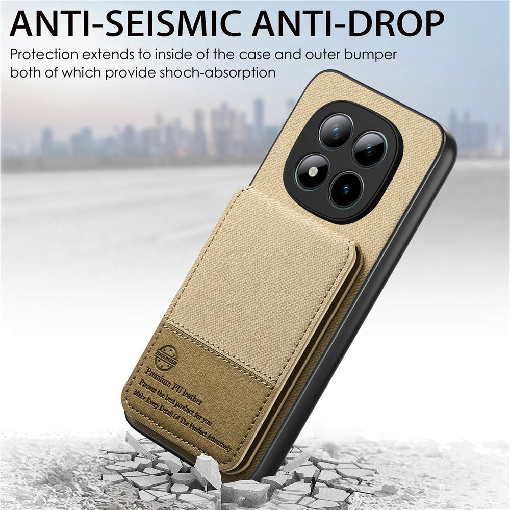 Phone Case For Xiaomi Poco M8 Pro 5G  /  Redmi Note 15 Pro+ 5G (Global) Cloth Texture Leather + PC + TPU Cover with RFID Blocking Card Holder - Khaki