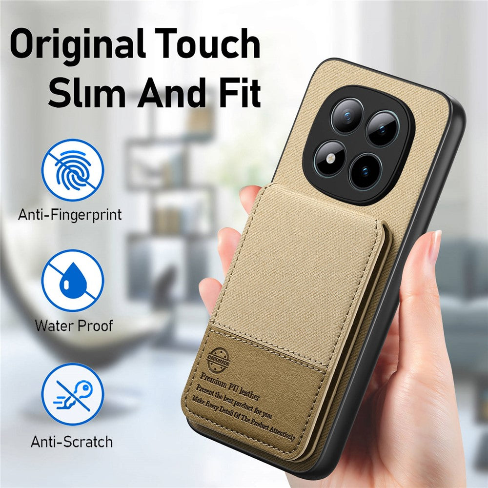 Phone Case For Xiaomi Poco M8 Pro 5G  /  Redmi Note 15 Pro+ 5G (Global) Cloth Texture Leather + PC + TPU Cover with RFID Blocking Card Holder - Khaki
