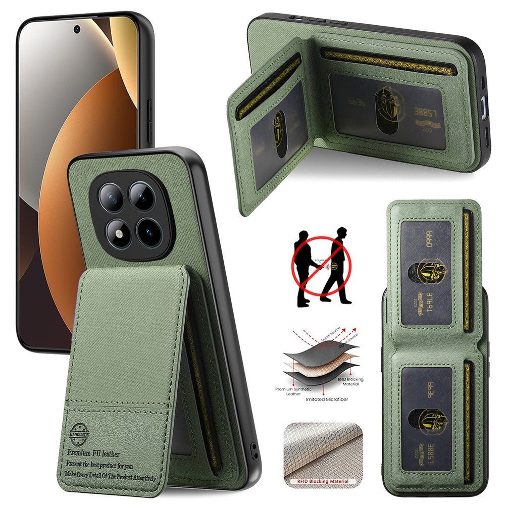 Phone Case For Xiaomi Poco M8 Pro 5G  /  Redmi Note 15 Pro+ 5G (Global) Cloth Texture Leather + PC + TPU Cover with RFID Blocking Card Holder - Green
