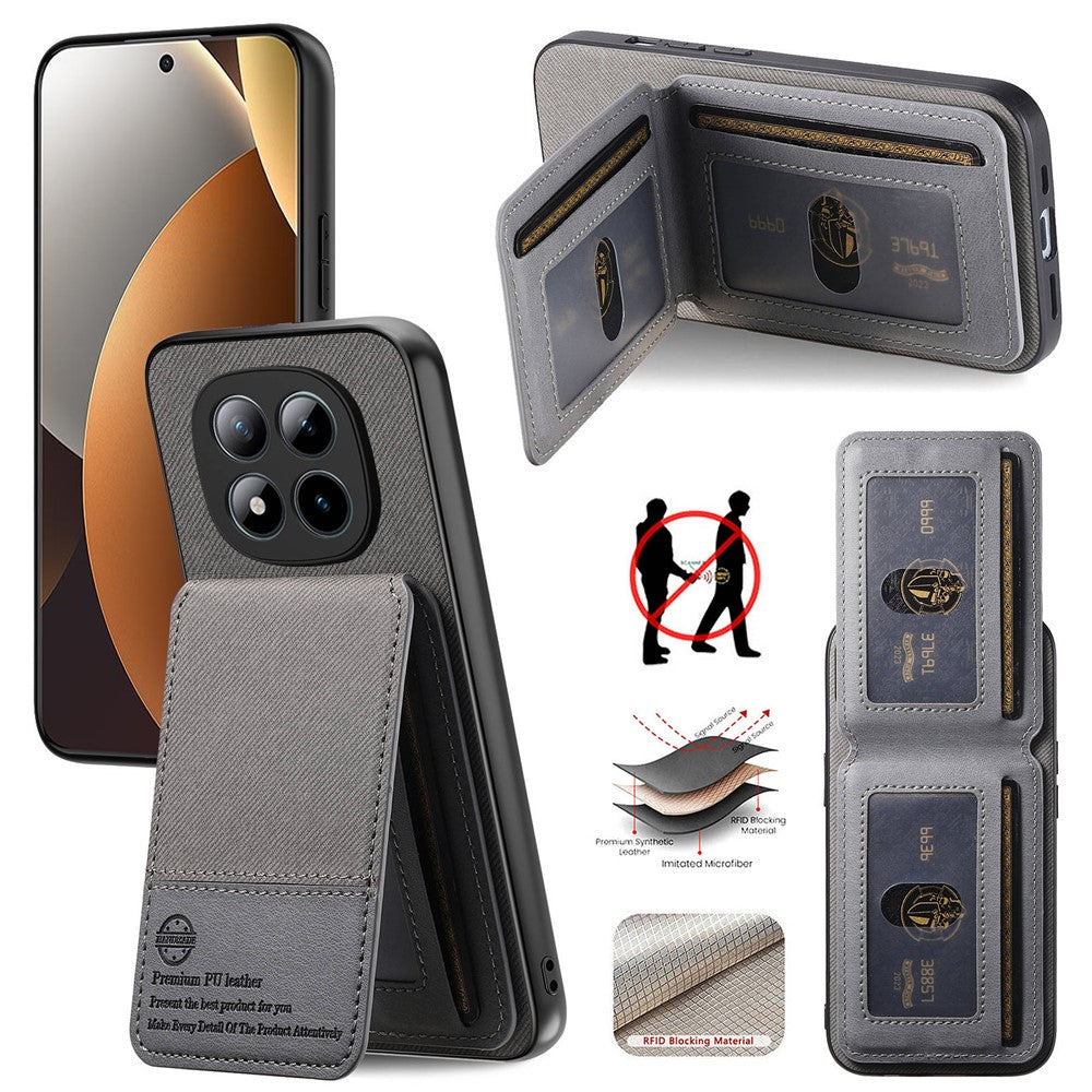 Phone Case For Xiaomi Poco M8 Pro 5G  /  Redmi Note 15 Pro+ 5G (Global) Cloth Texture Leather + PC + TPU Cover with RFID Blocking Card Holder - Grey