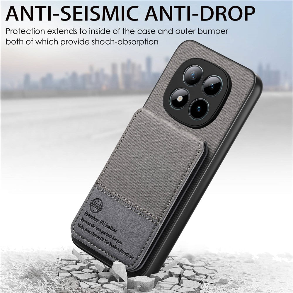Phone Case For Xiaomi Poco M8 Pro 5G  /  Redmi Note 15 Pro+ 5G (Global) Cloth Texture Leather + PC + TPU Cover with RFID Blocking Card Holder - Grey