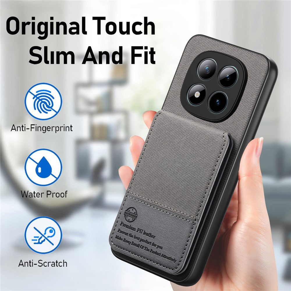 Phone Case For Xiaomi Poco M8 Pro 5G  /  Redmi Note 15 Pro+ 5G (Global) Cloth Texture Leather + PC + TPU Cover with RFID Blocking Card Holder - Grey