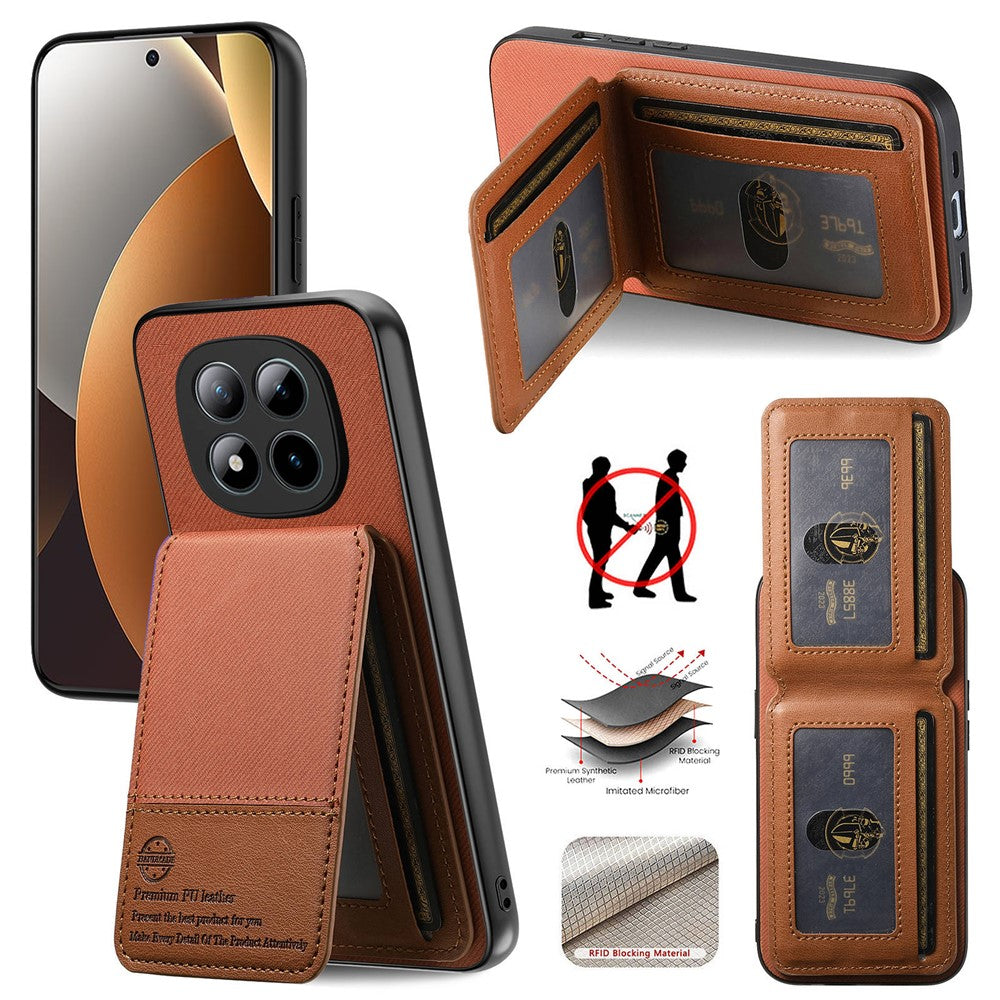 Phone Case For Xiaomi Poco M8 Pro 5G  /  Redmi Note 15 Pro+ 5G (Global) Cloth Texture Leather + PC + TPU Cover with RFID Blocking Card Holder - Brown