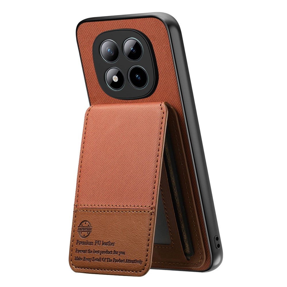 Phone Case For Xiaomi Poco M8 Pro 5G  /  Redmi Note 15 Pro+ 5G (Global) Cloth Texture Leather + PC + TPU Cover with RFID Blocking Card Holder - Brown