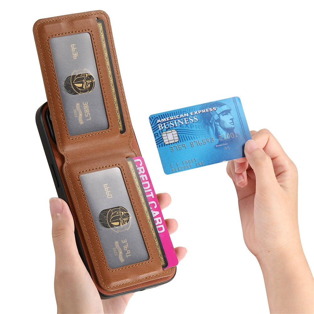 Phone Case For Xiaomi Poco M8 Pro 5G  /  Redmi Note 15 Pro+ 5G (Global) Cloth Texture Leather + PC + TPU Cover with RFID Blocking Card Holder - Brown