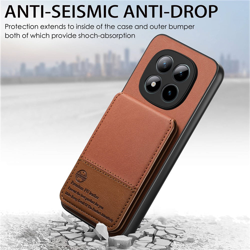 Phone Case For Xiaomi Poco M8 Pro 5G  /  Redmi Note 15 Pro+ 5G (Global) Cloth Texture Leather + PC + TPU Cover with RFID Blocking Card Holder - Brown