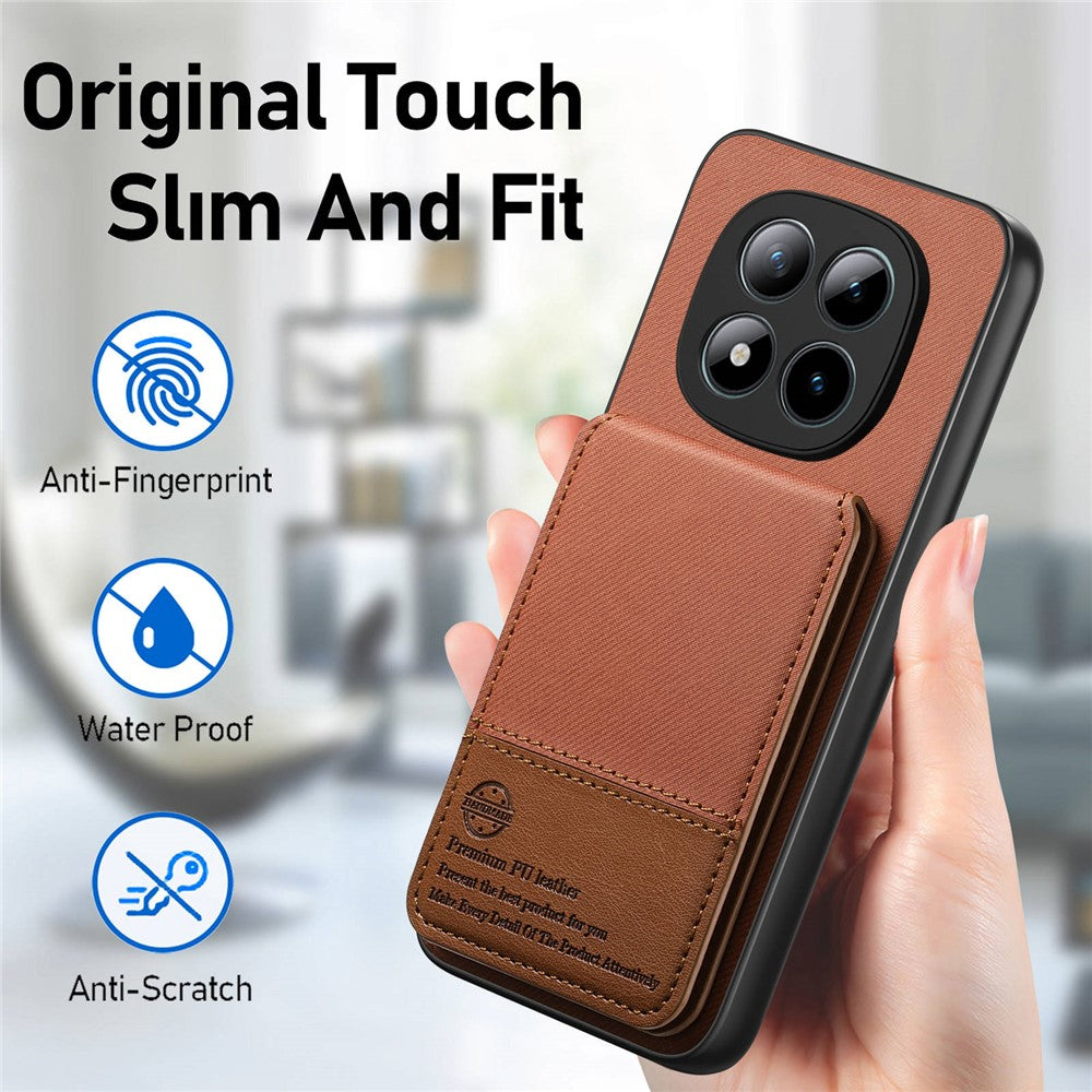 Phone Case For Xiaomi Poco M8 Pro 5G  /  Redmi Note 15 Pro+ 5G (Global) Cloth Texture Leather + PC + TPU Cover with RFID Blocking Card Holder - Brown
