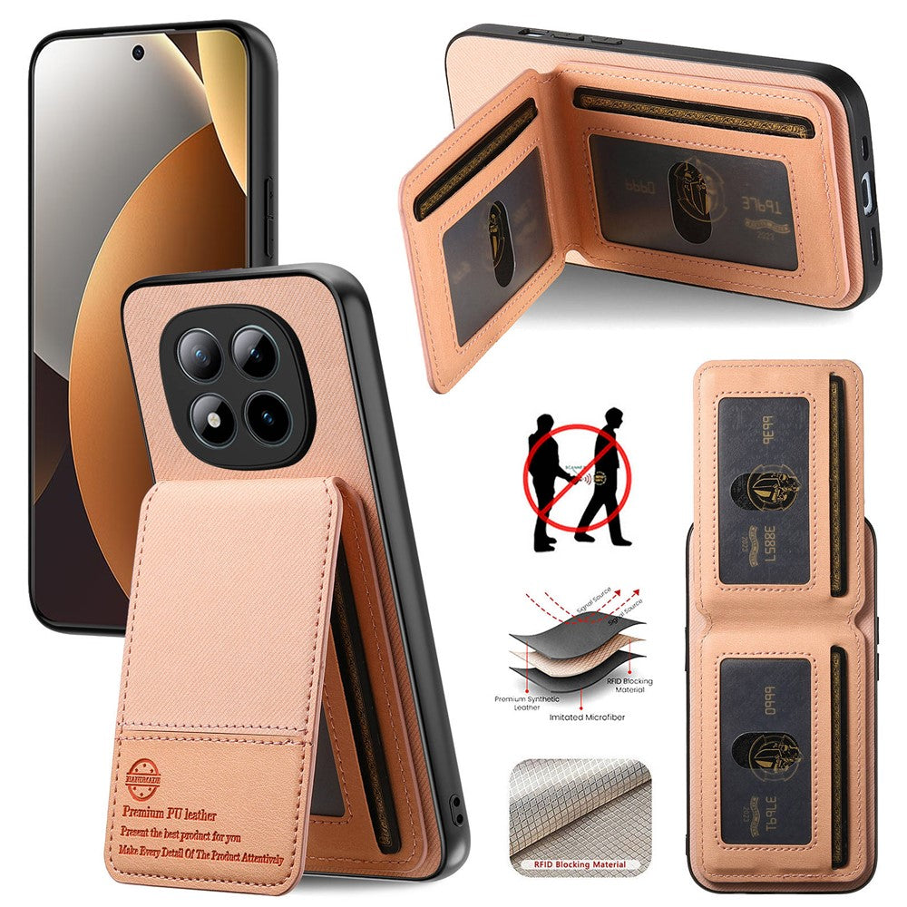 Phone Case For Xiaomi Poco M8 Pro 5G  /  Redmi Note 15 Pro+ 5G (Global) Cloth Texture Leather + PC + TPU Cover with RFID Blocking Card Holder - Pink