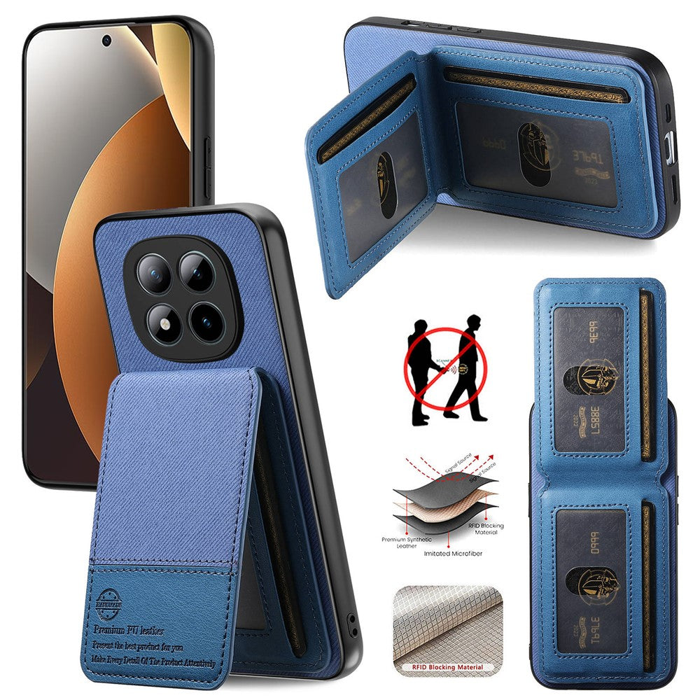 Phone Case For Xiaomi Poco M8 Pro 5G  /  Redmi Note 15 Pro+ 5G (Global) Cloth Texture Leather + PC + TPU Cover with RFID Blocking Card Holder - Blue