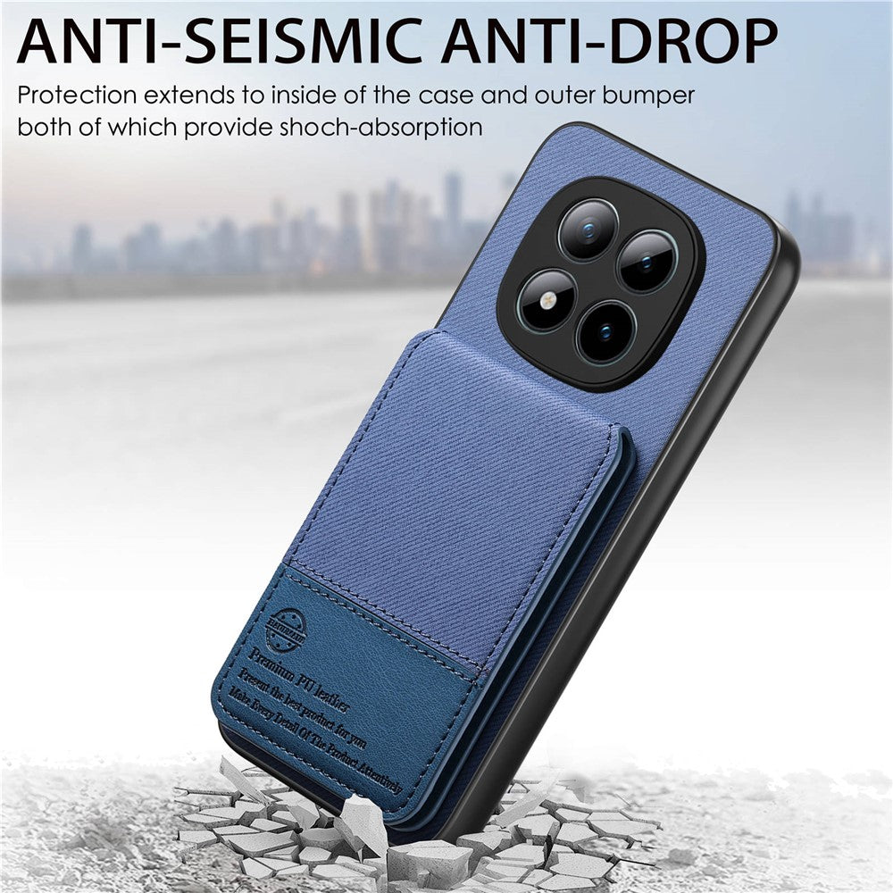 Phone Case For Xiaomi Poco M8 Pro 5G  /  Redmi Note 15 Pro+ 5G (Global) Cloth Texture Leather + PC + TPU Cover with RFID Blocking Card Holder - Blue