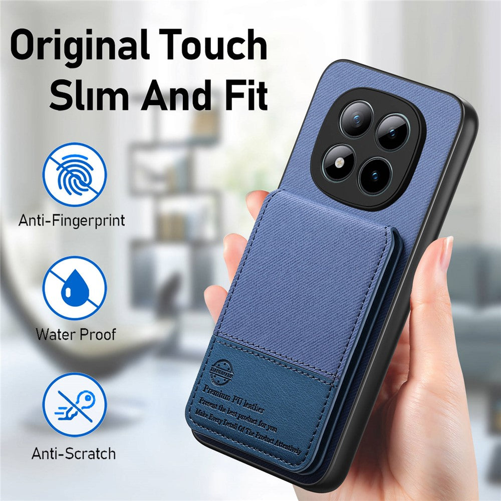 Phone Case For Xiaomi Poco M8 Pro 5G  /  Redmi Note 15 Pro+ 5G (Global) Cloth Texture Leather + PC + TPU Cover with RFID Blocking Card Holder - Blue