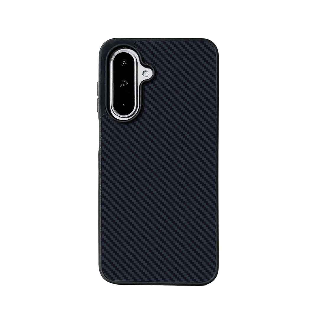 For Samsung Galaxy A57 5G Magnetic Case EYCASE Kevlar Series UV Printed Black Edge TPU Acrylic Phone Cover - Black Grey