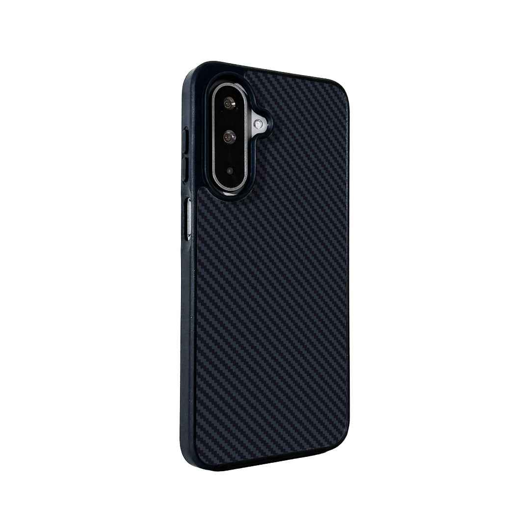 For Samsung Galaxy A57 5G Magnetic Case EYCASE Kevlar Series UV Printed Black Edge TPU Acrylic Phone Cover - Black Grey
