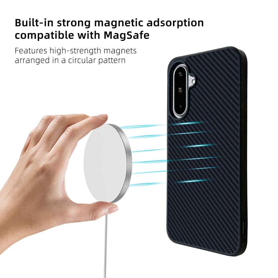 For Samsung Galaxy A57 5G Magnetic Case EYCASE Kevlar Series UV Printed Black Edge TPU Acrylic Phone Cover - Black Grey