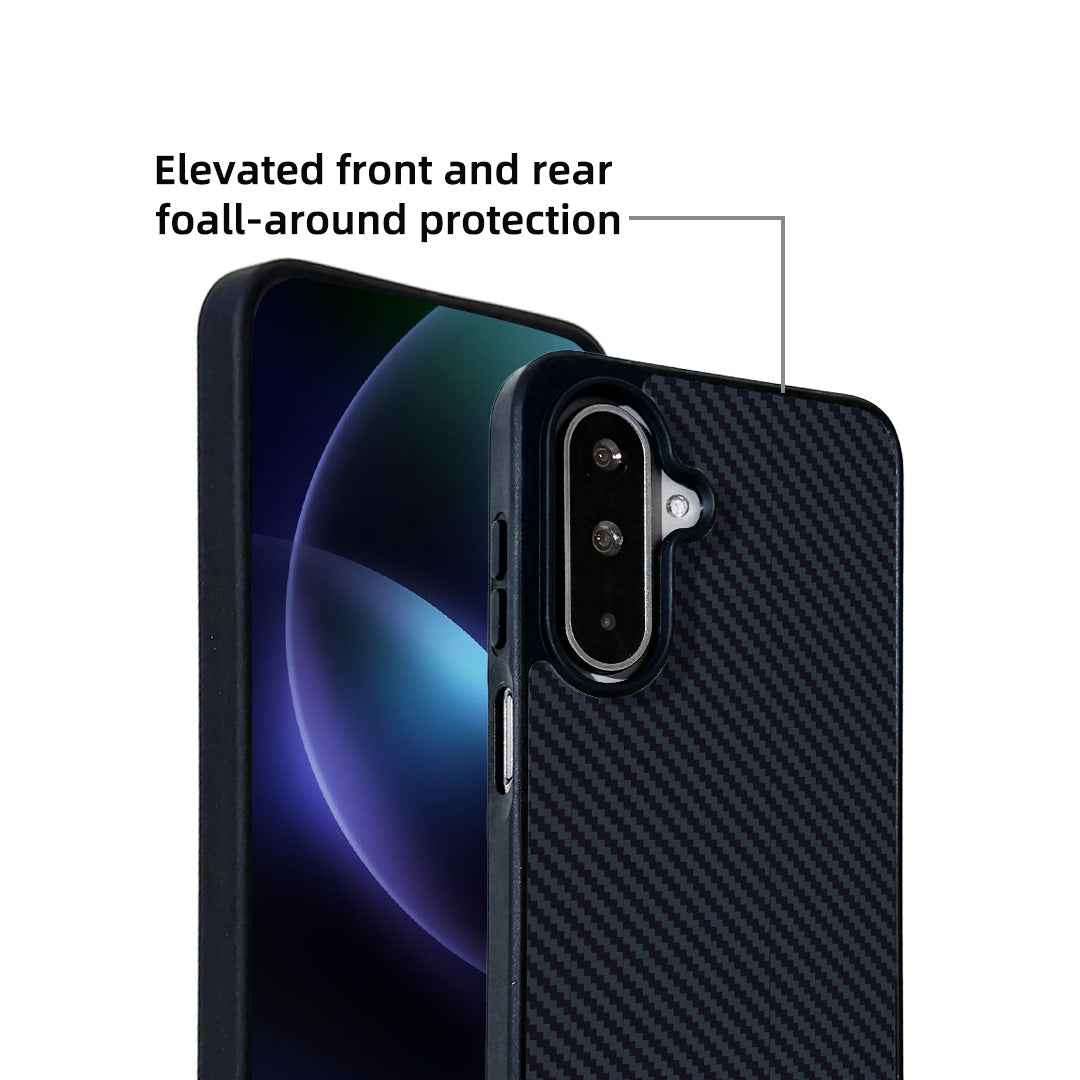 For Samsung Galaxy A57 5G Magnetic Case EYCASE Kevlar Series UV Printed Black Edge TPU Acrylic Phone Cover - Black Grey