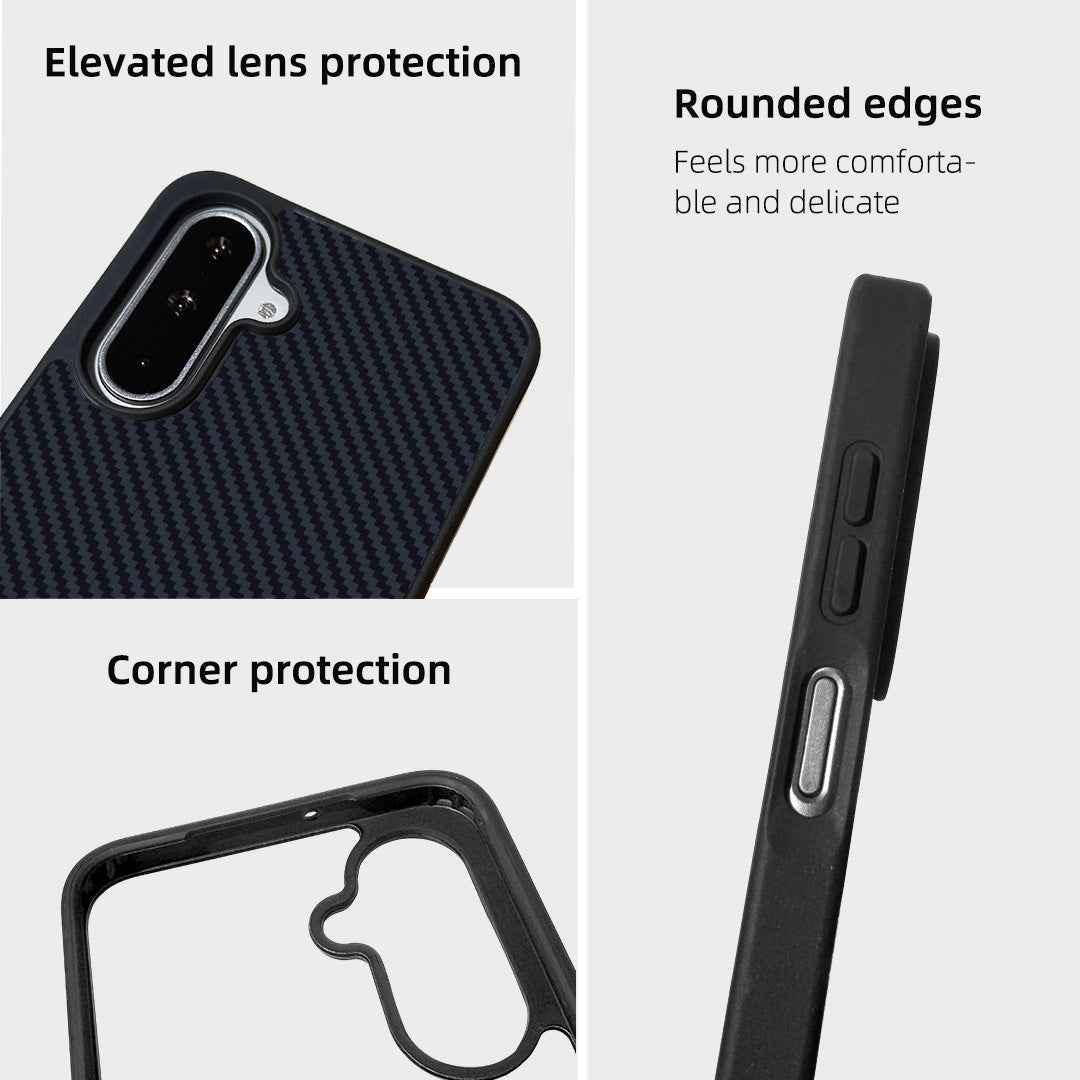 For Samsung Galaxy A57 5G Magnetic Case EYCASE Kevlar Series UV Printed Black Edge TPU Acrylic Phone Cover - Black Grey