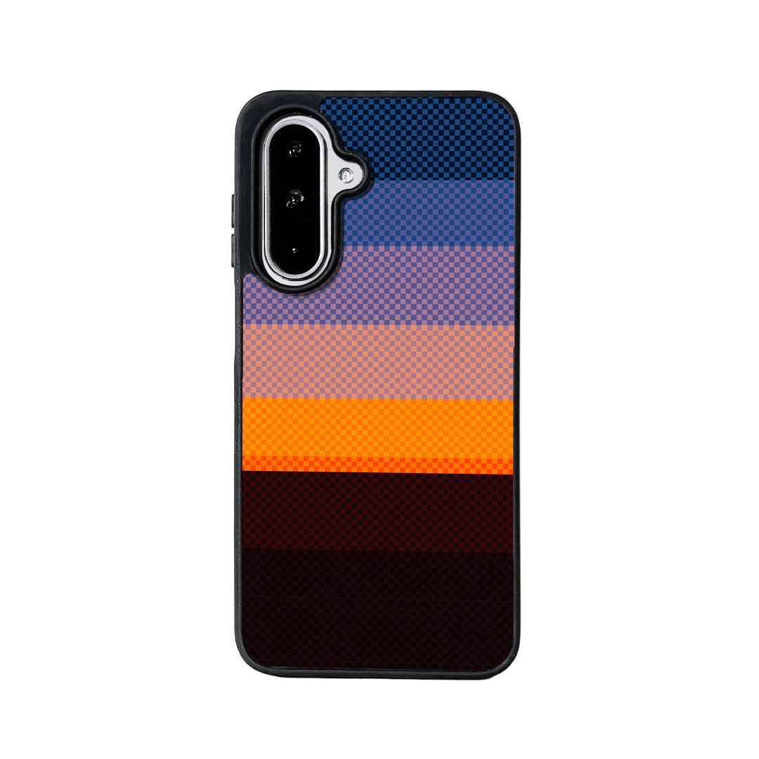 For Samsung Galaxy A57 5G Magnetic Case EYCASE Kevlar Series UV Printed Black Edge TPU Acrylic Phone Cover - Sunset Glow