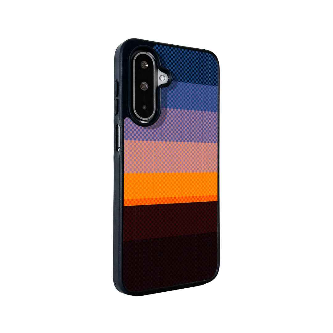 For Samsung Galaxy A57 5G Magnetic Case EYCASE Kevlar Series UV Printed Black Edge TPU Acrylic Phone Cover - Sunset Glow