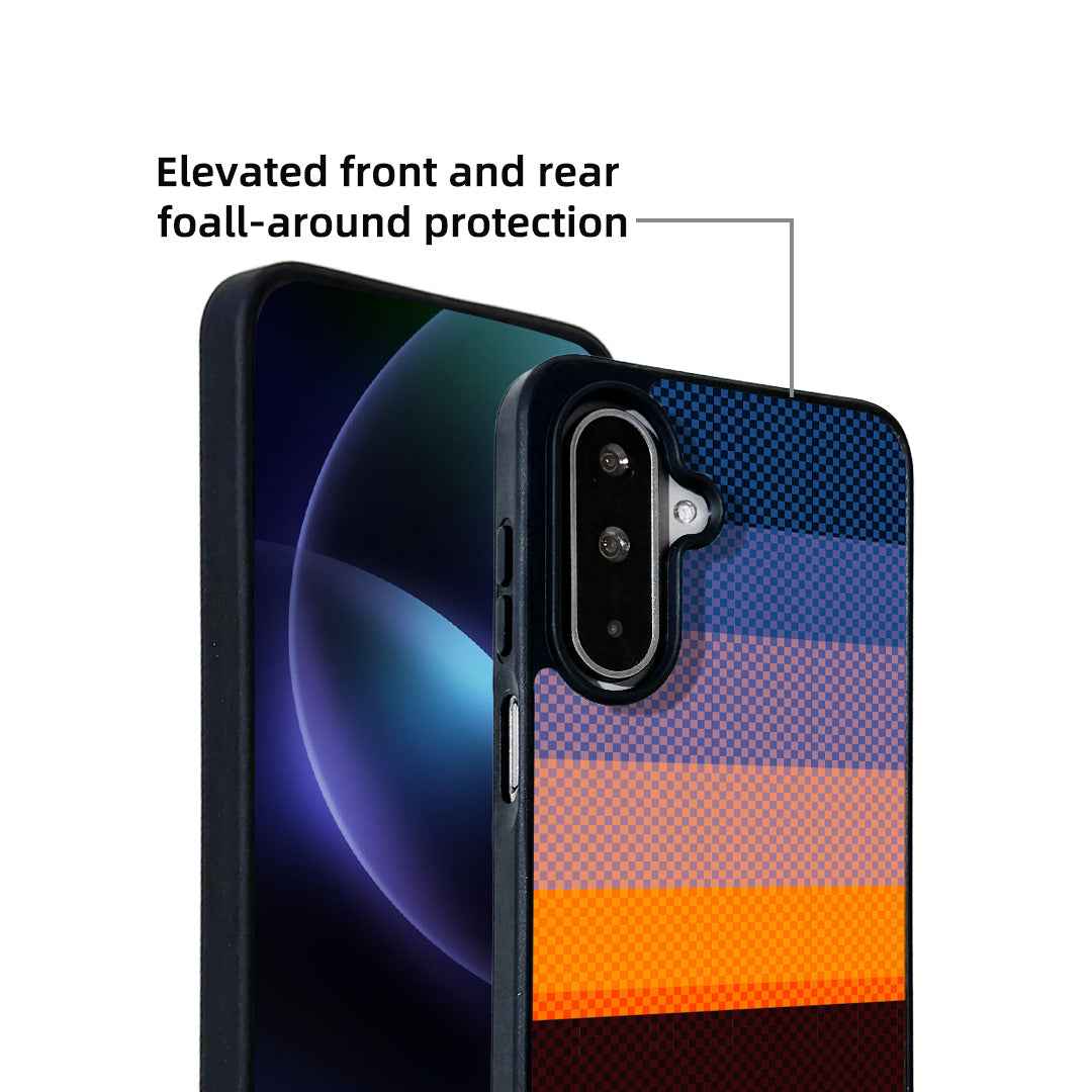 For Samsung Galaxy A57 5G Magnetic Case EYCASE Kevlar Series UV Printed Black Edge TPU Acrylic Phone Cover - Sunset Glow