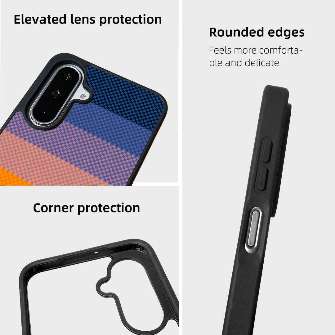 For Samsung Galaxy A57 5G Magnetic Case EYCASE Kevlar Series UV Printed Black Edge TPU Acrylic Phone Cover - Sunset Glow
