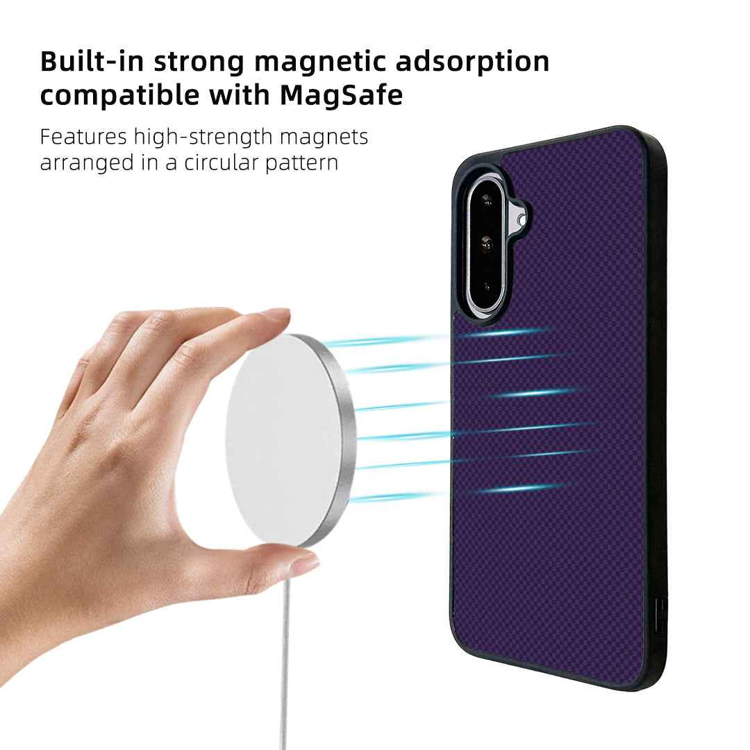 For Samsung Galaxy A57 5G Magnetic Case EYCASE Kevlar Series UV Printed Black Edge TPU Acrylic Phone Cover - Dark Purple