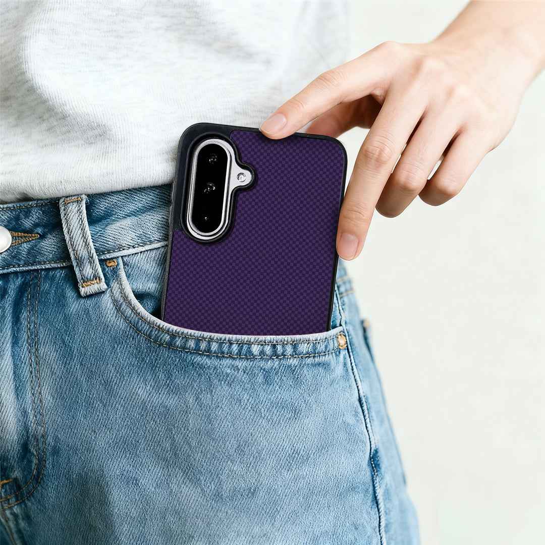 For Samsung Galaxy A57 5G Magnetic Case EYCASE Kevlar Series UV Printed Black Edge TPU Acrylic Phone Cover - Dark Purple